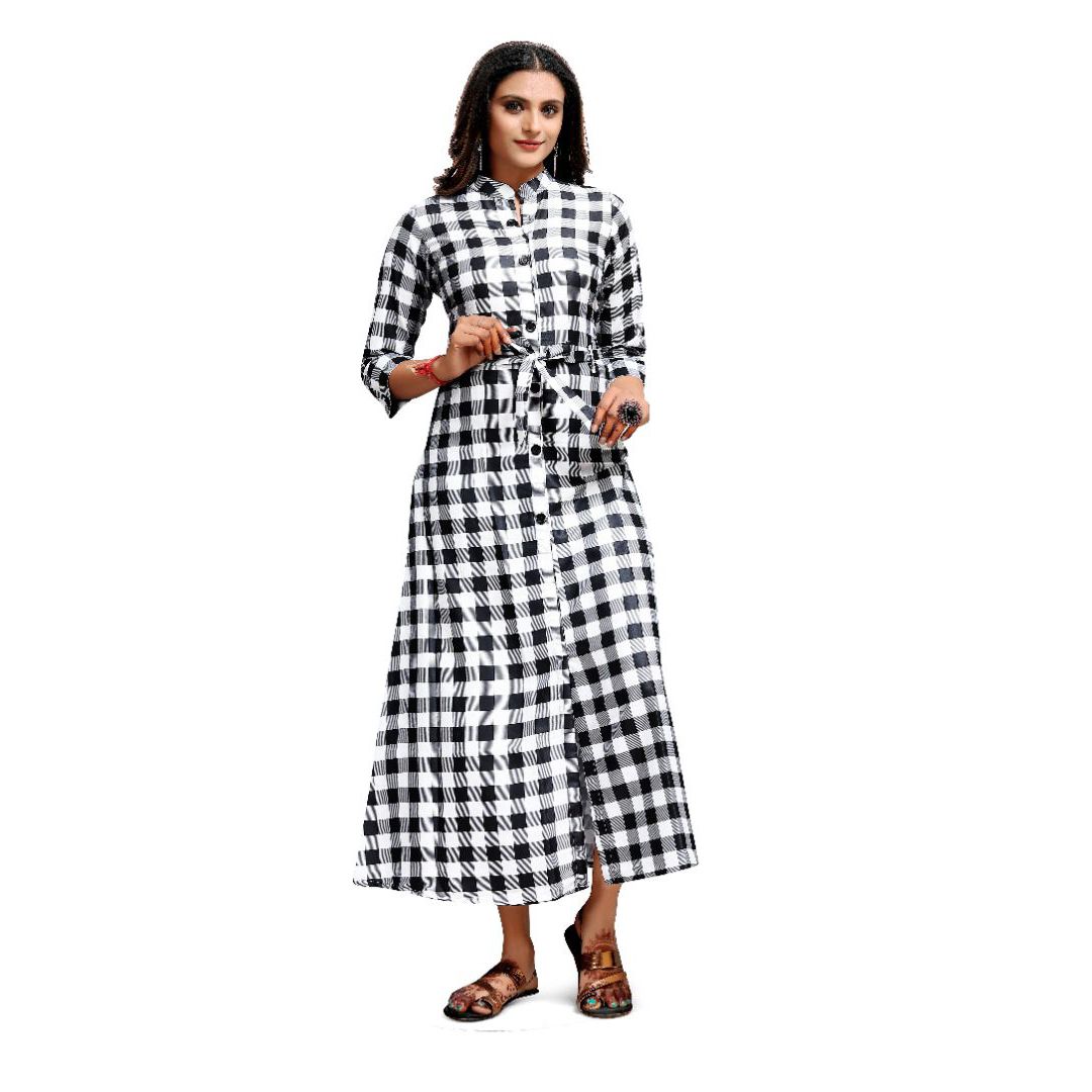 Checks printed western maxi for women