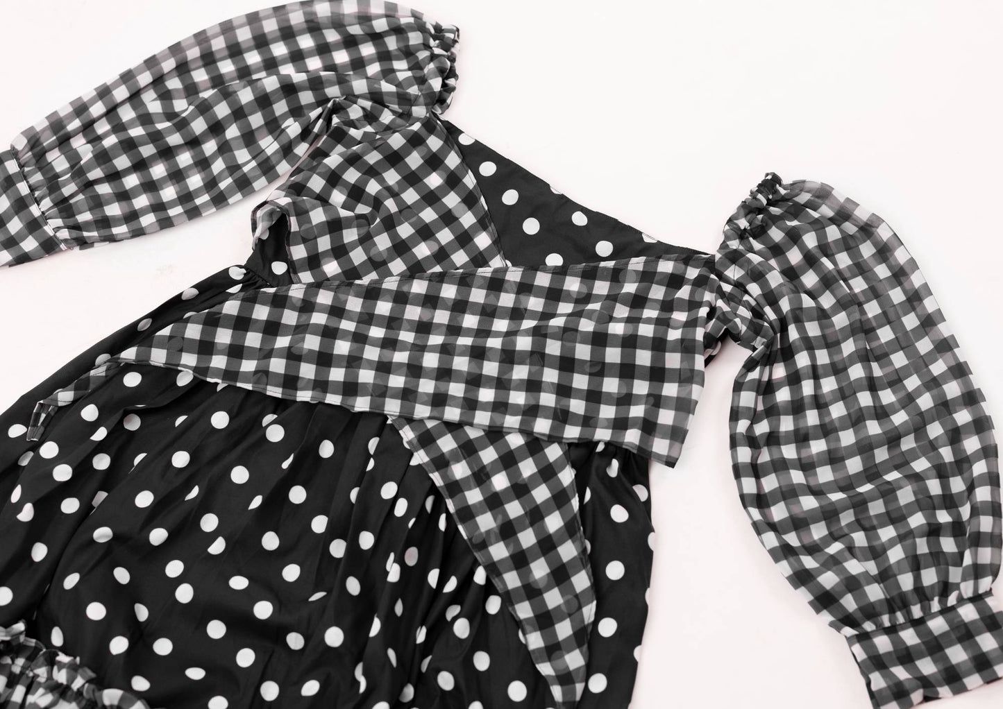 Checks & polka dot printed western dress for women