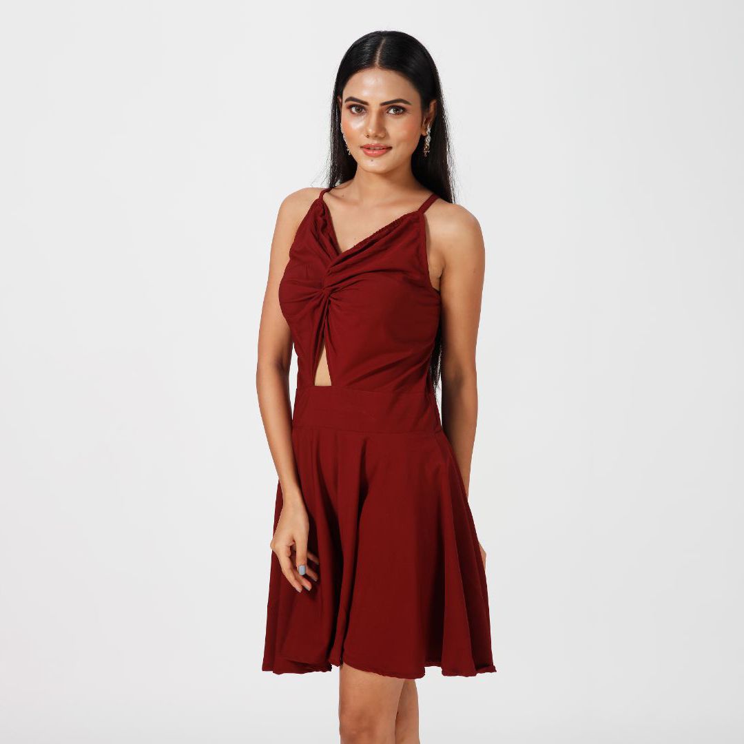 Fit and flare plain western dress for women