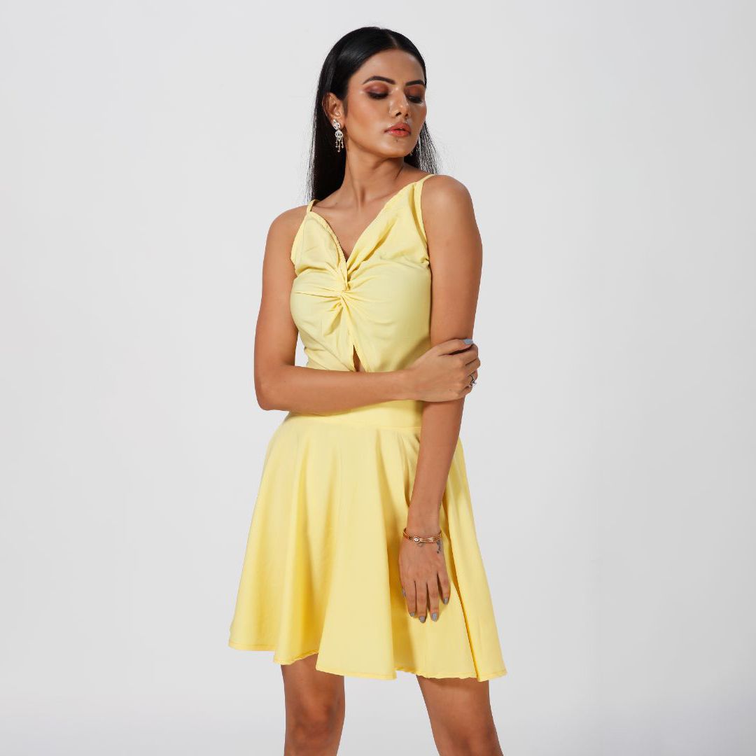 Fit and flare plain western dress for women