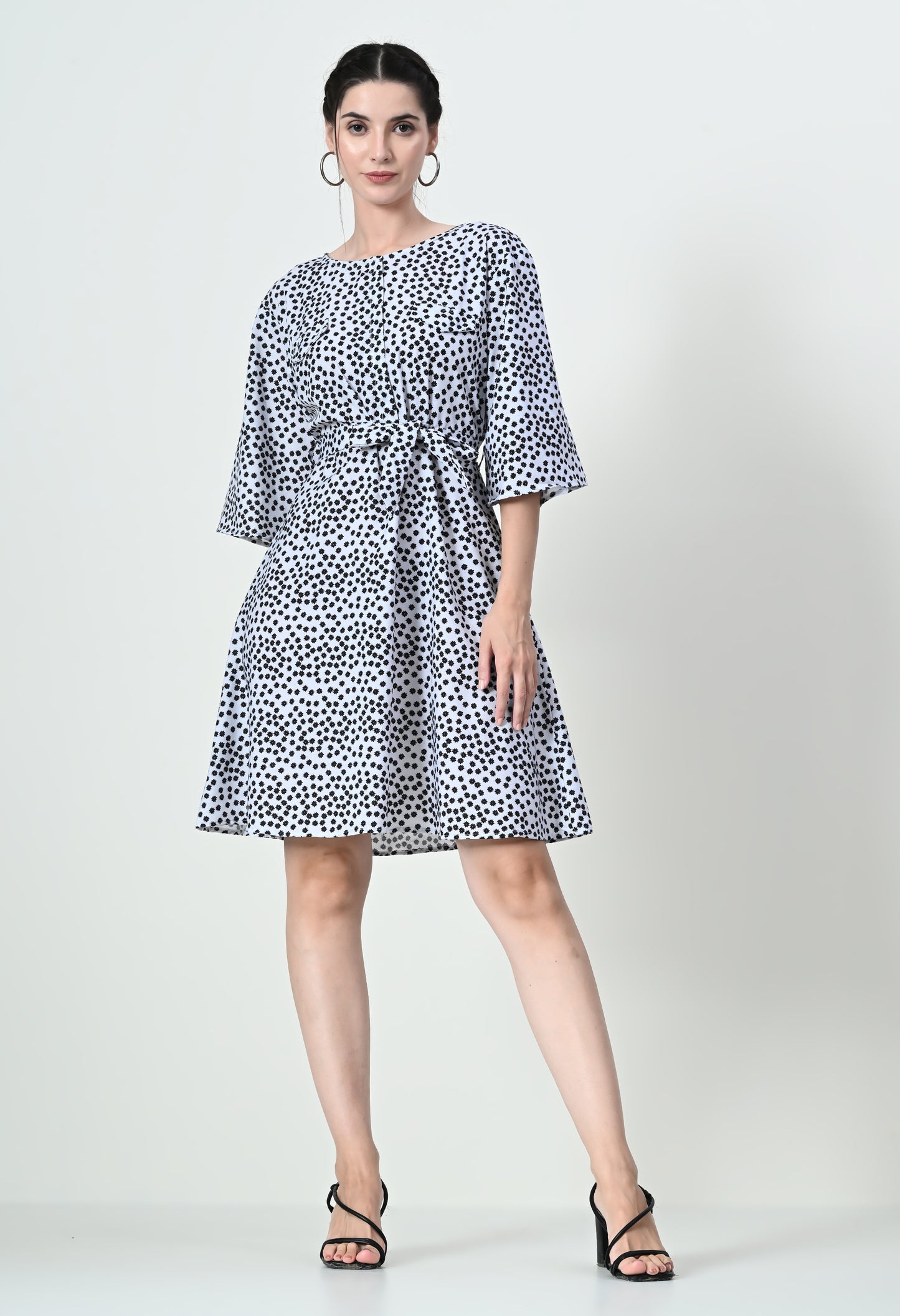 Chic High Neck Mini Dress in Crepe Fabric - Available in White and Green