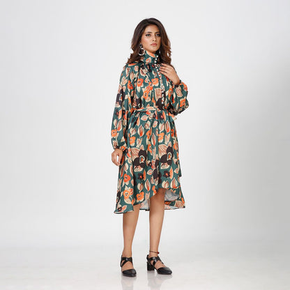 Collar neck with full sleev floral printed western drees for women