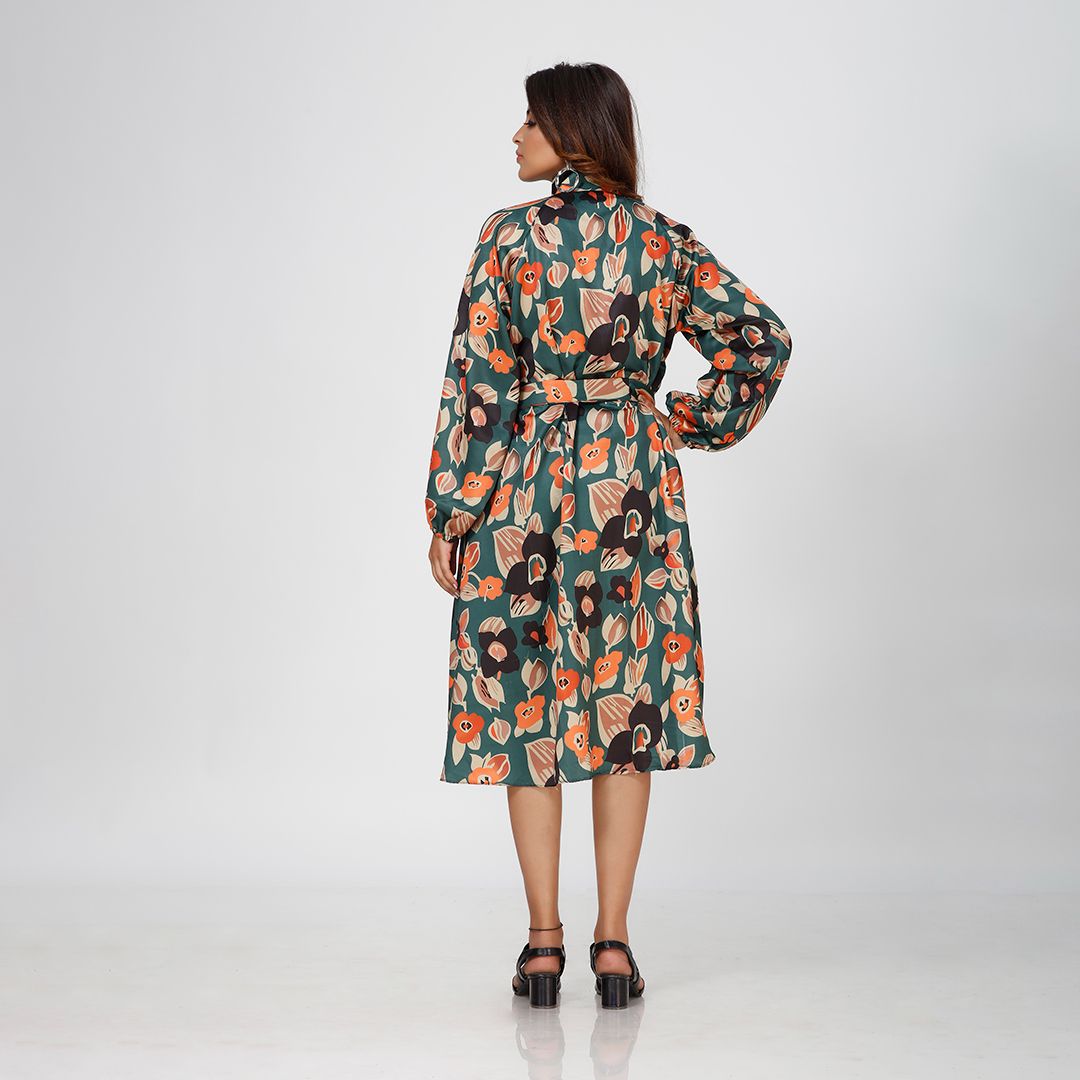 Collar neck with full sleev floral printed western drees for women