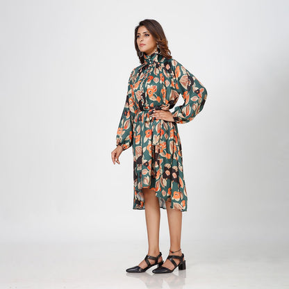 Collar neck with full sleev floral printed western drees for women