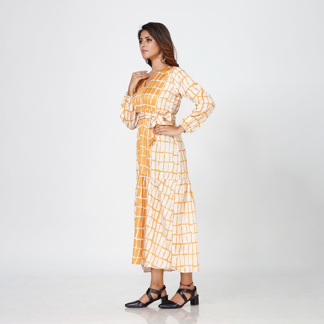 Sunset Glow Satin Maxi Dress with V-Neck and Relaxed Fit