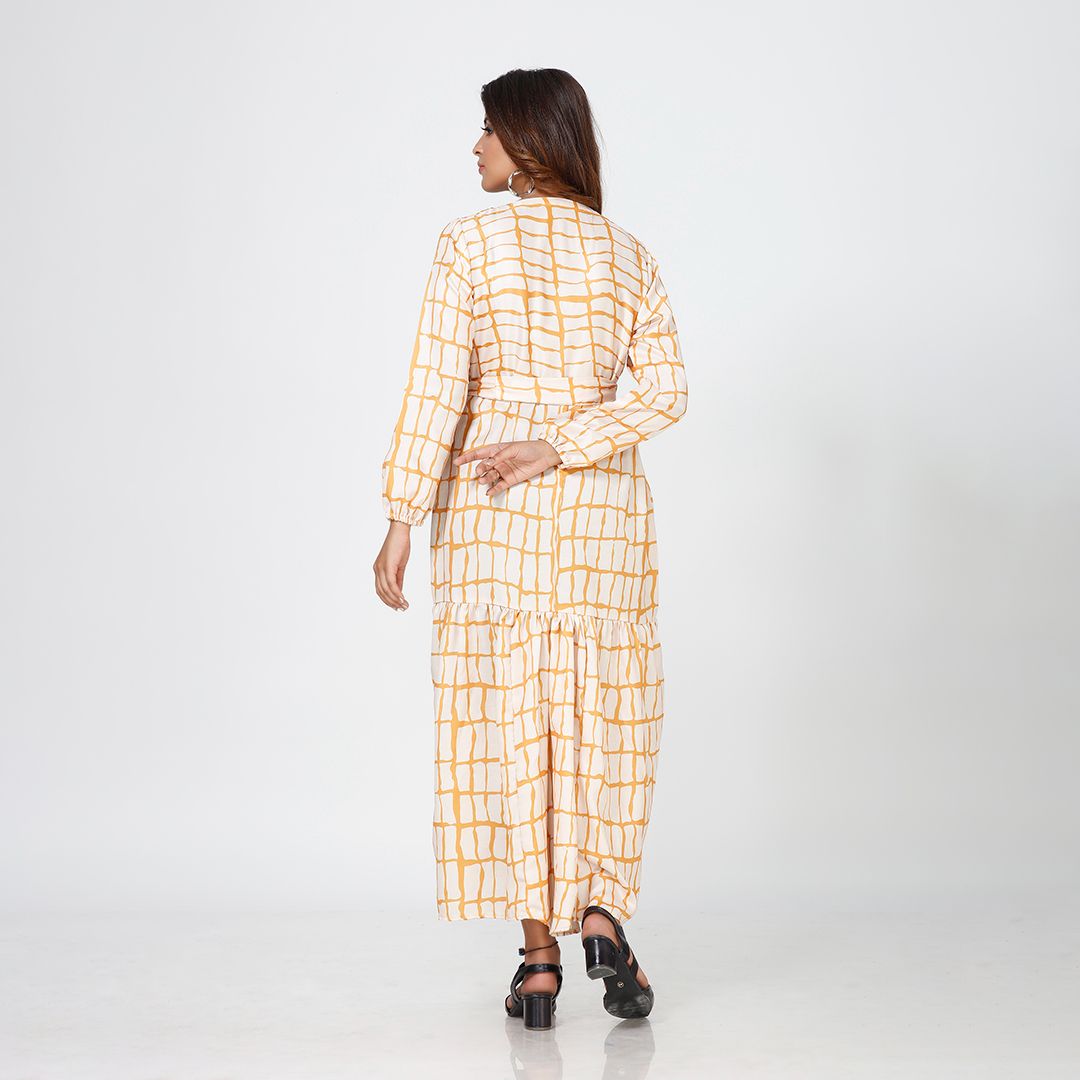 Sunset Glow Satin Maxi Dress with V-Neck and Relaxed Fit