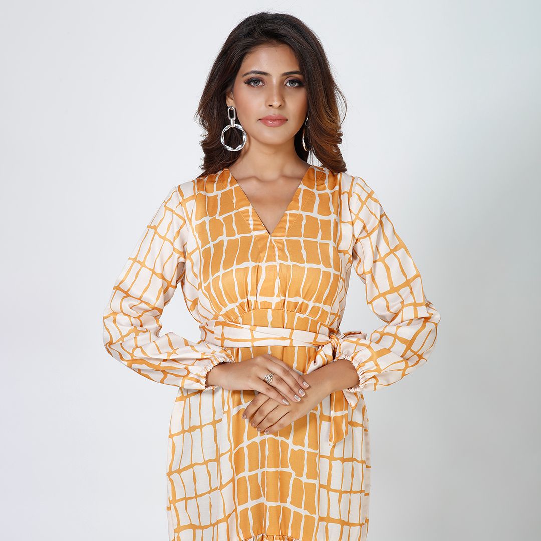 Sunset Glow Satin Maxi Dress with V-Neck and Relaxed Fit