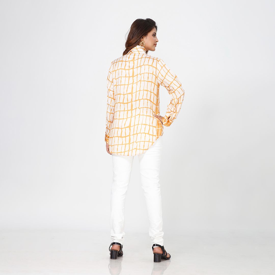 Satin Crawl Top with Sophisticated Collar