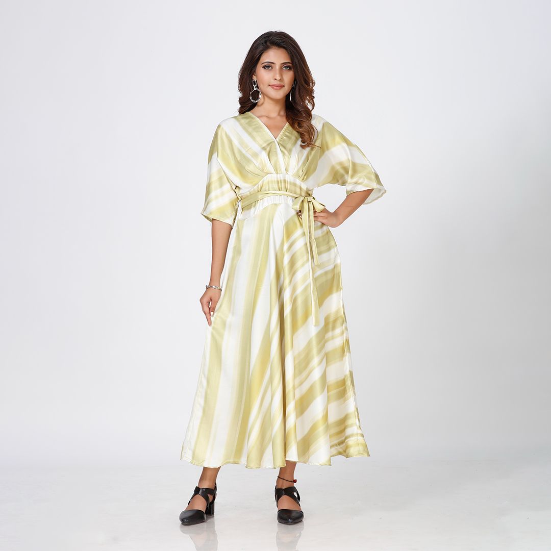 Light green v neck western maxi for women