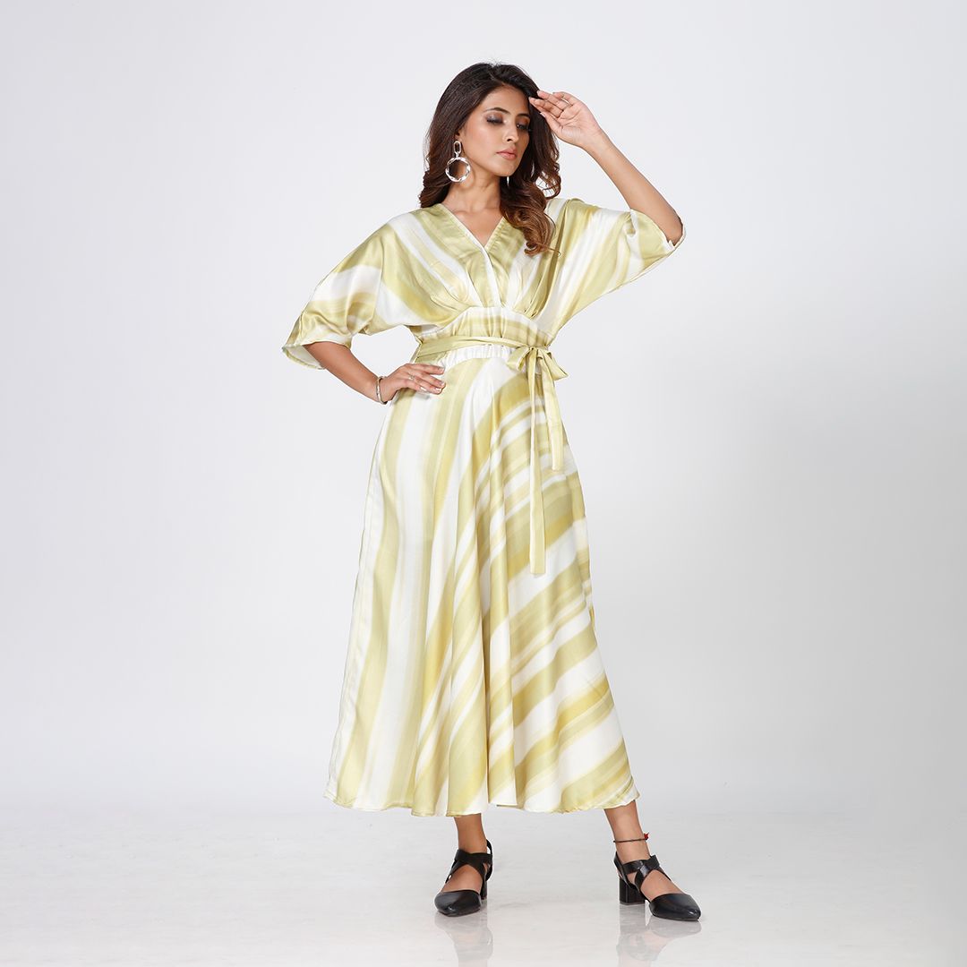 Light green v neck western maxi for women