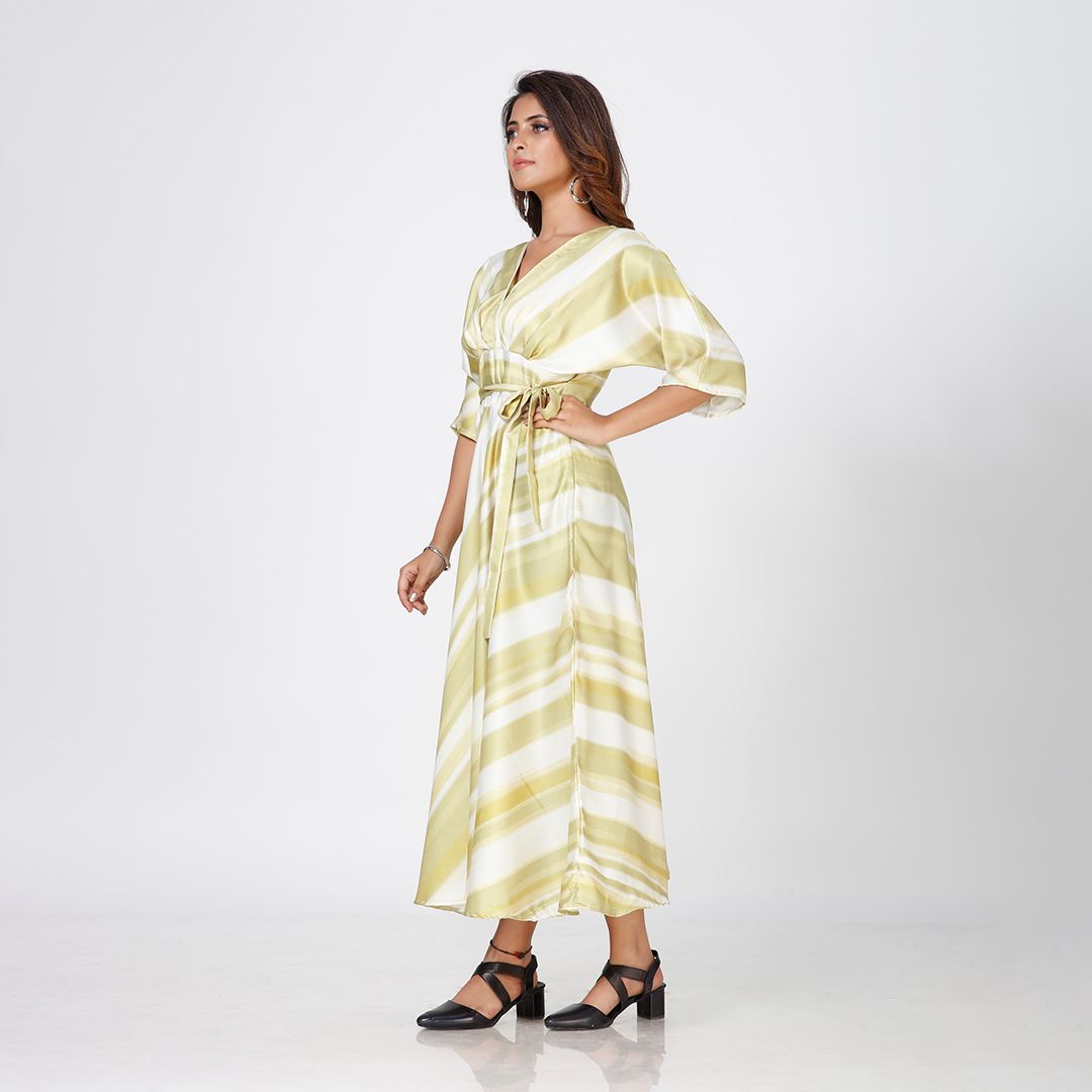 Light green v neck western maxi for women
