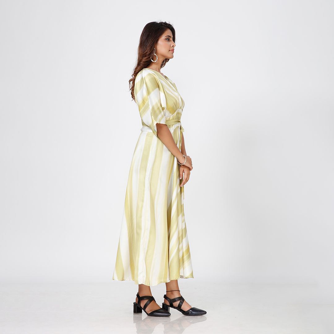 Light green v neck western maxi for women