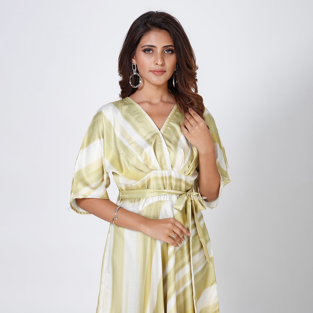 Light green v neck western maxi for women