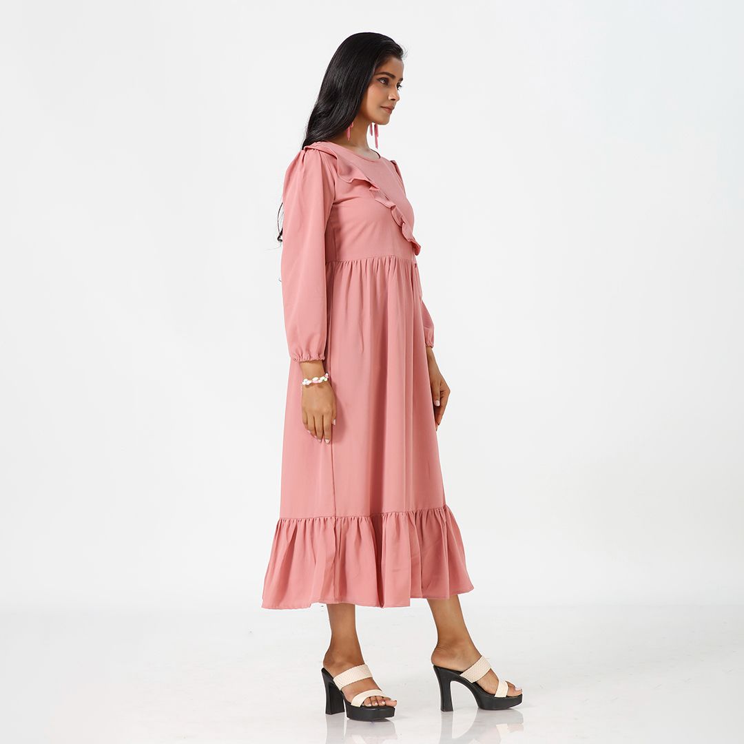 Plain flared midi western dress for women
