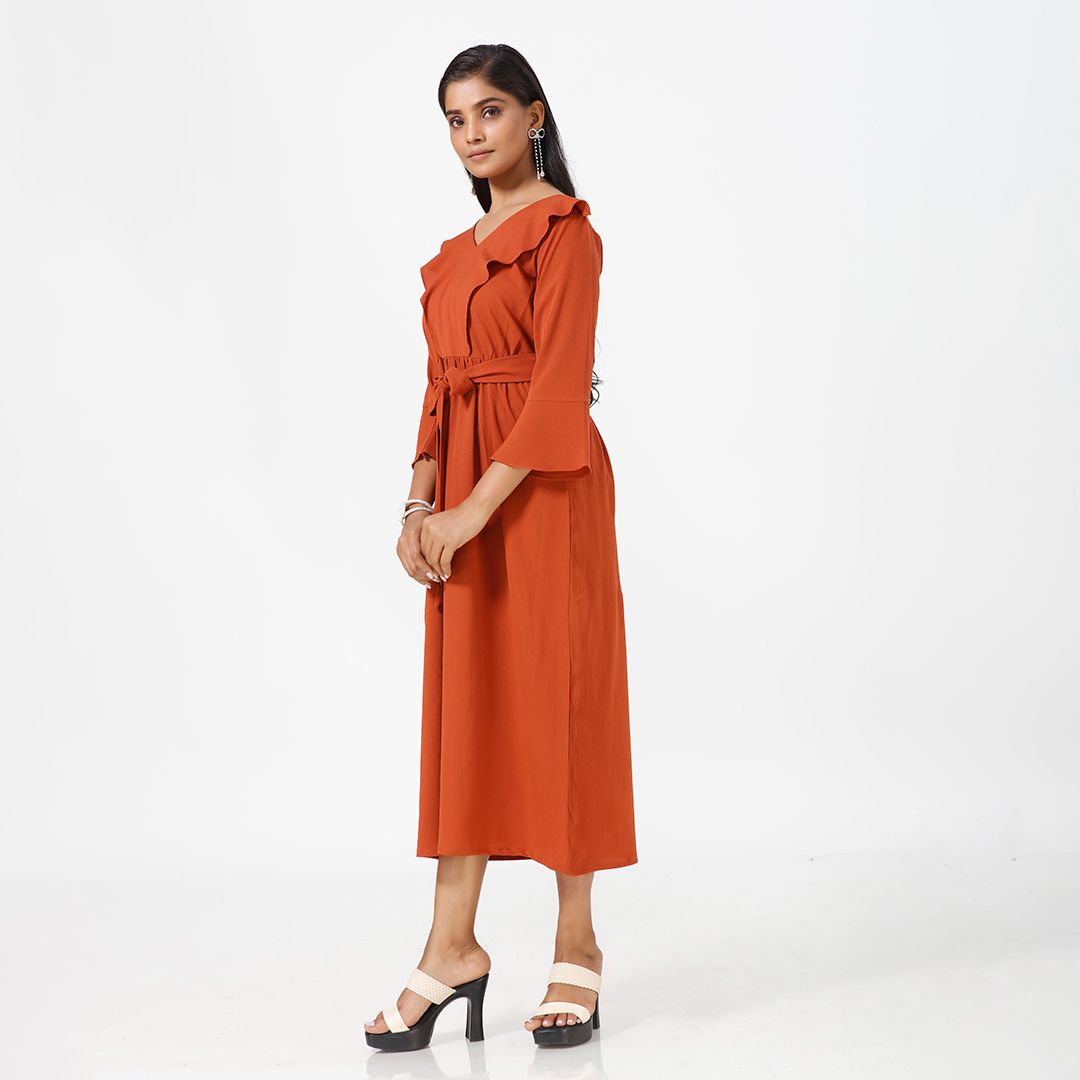 A line V neck plain western dress for women