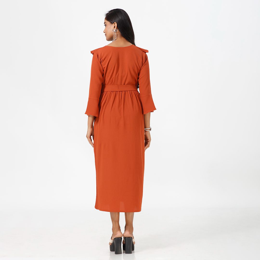 A line V neck plain western dress for women