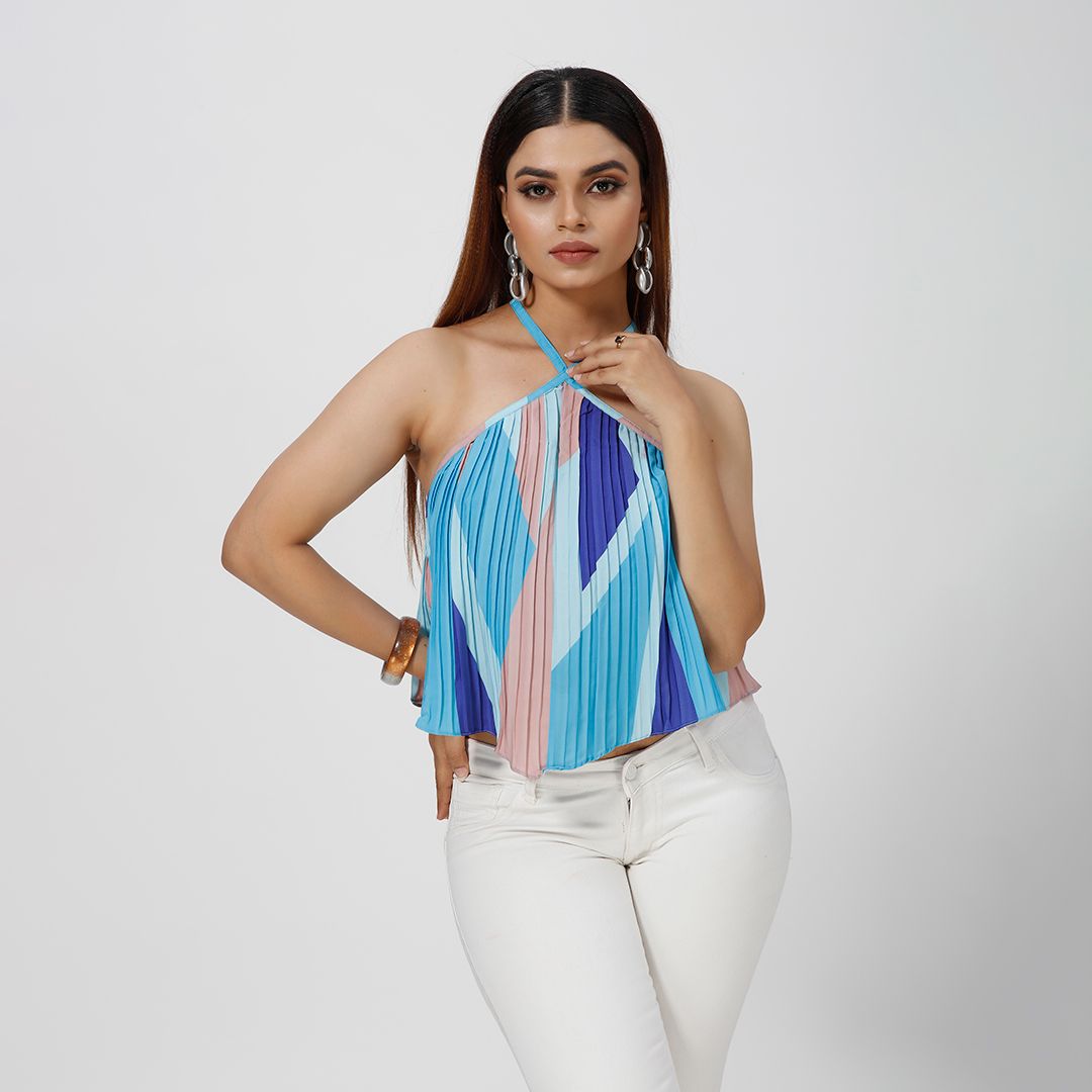 Pleated print western top for women