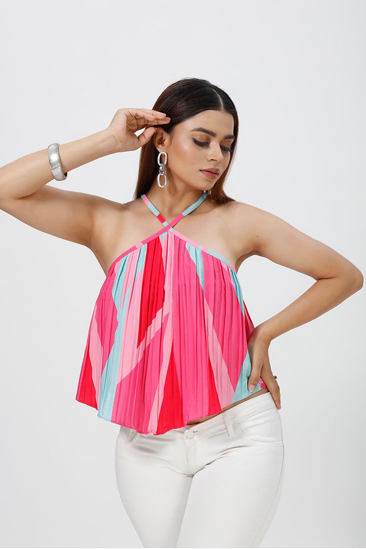 Pleated print western top for women