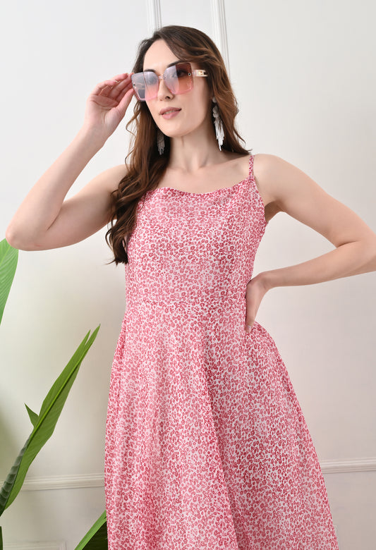 High low sleevless printed western dress for women