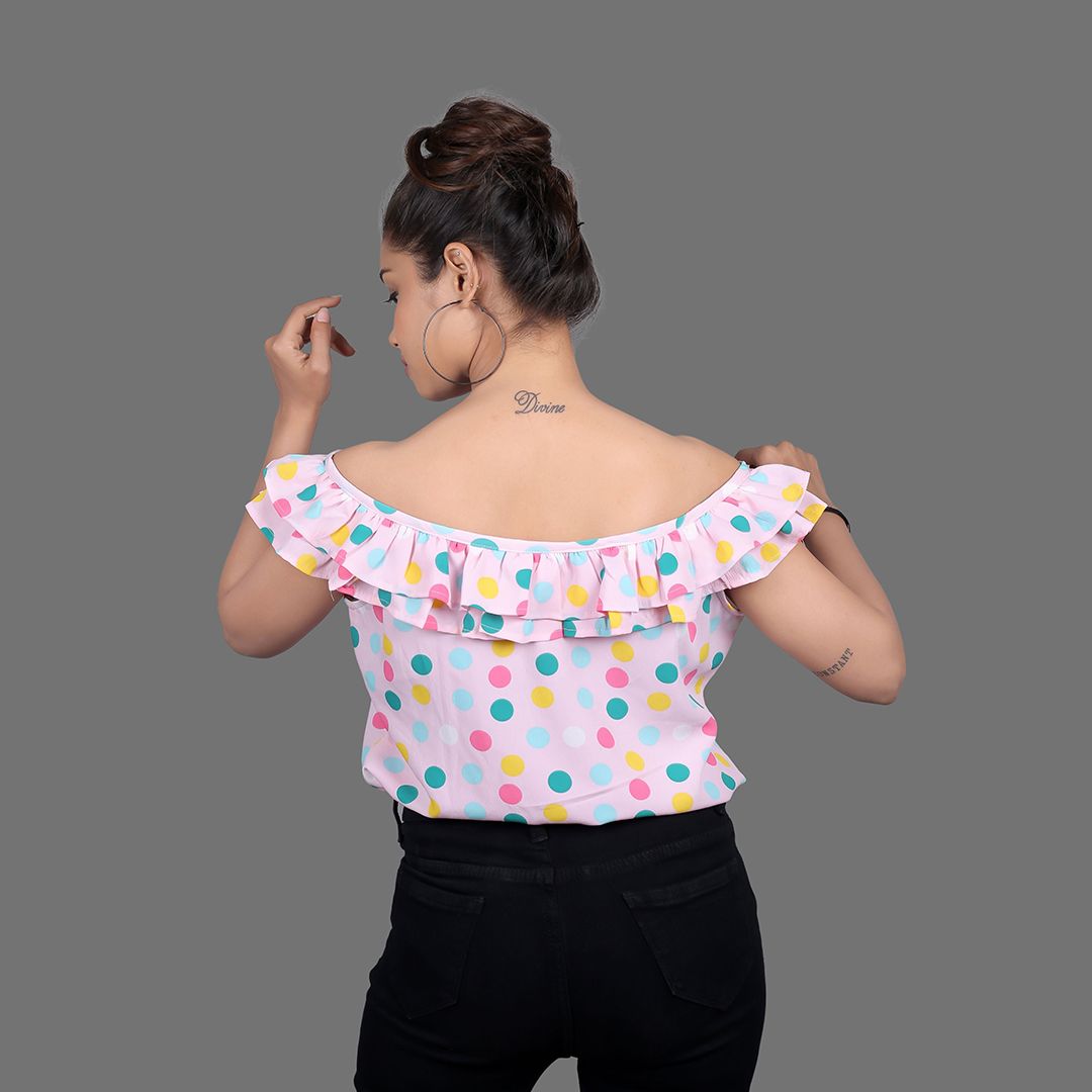 Ruffel multi-dot print western top for women