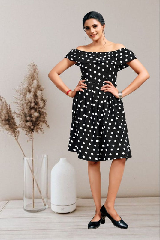 Polka Dots Printed Elegant Crepe Midi Dress