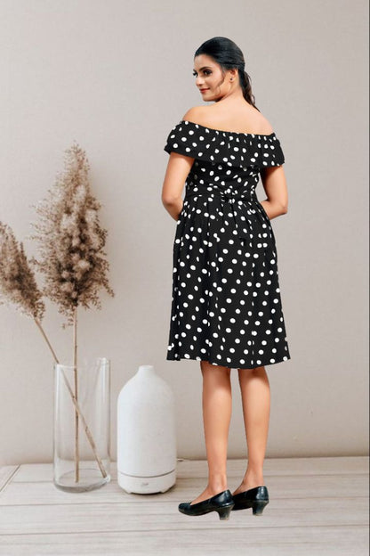 Polka Dots Printed Elegant Crepe Midi Dress