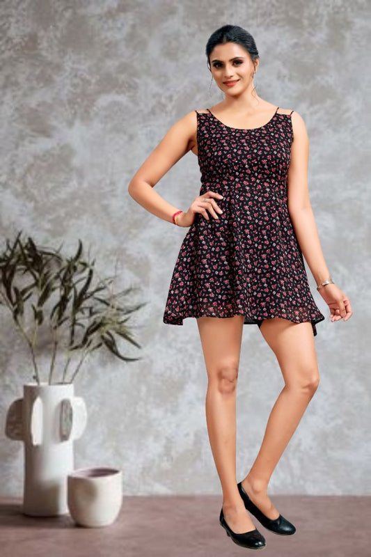 Short tunic western printed midi dress for women