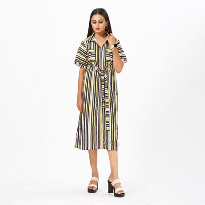 Versatile Stripe Harmony Crepe Mini Maxi Dress with Pockets