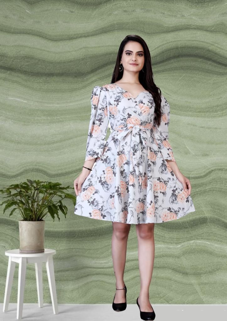 White floral printed dress for women