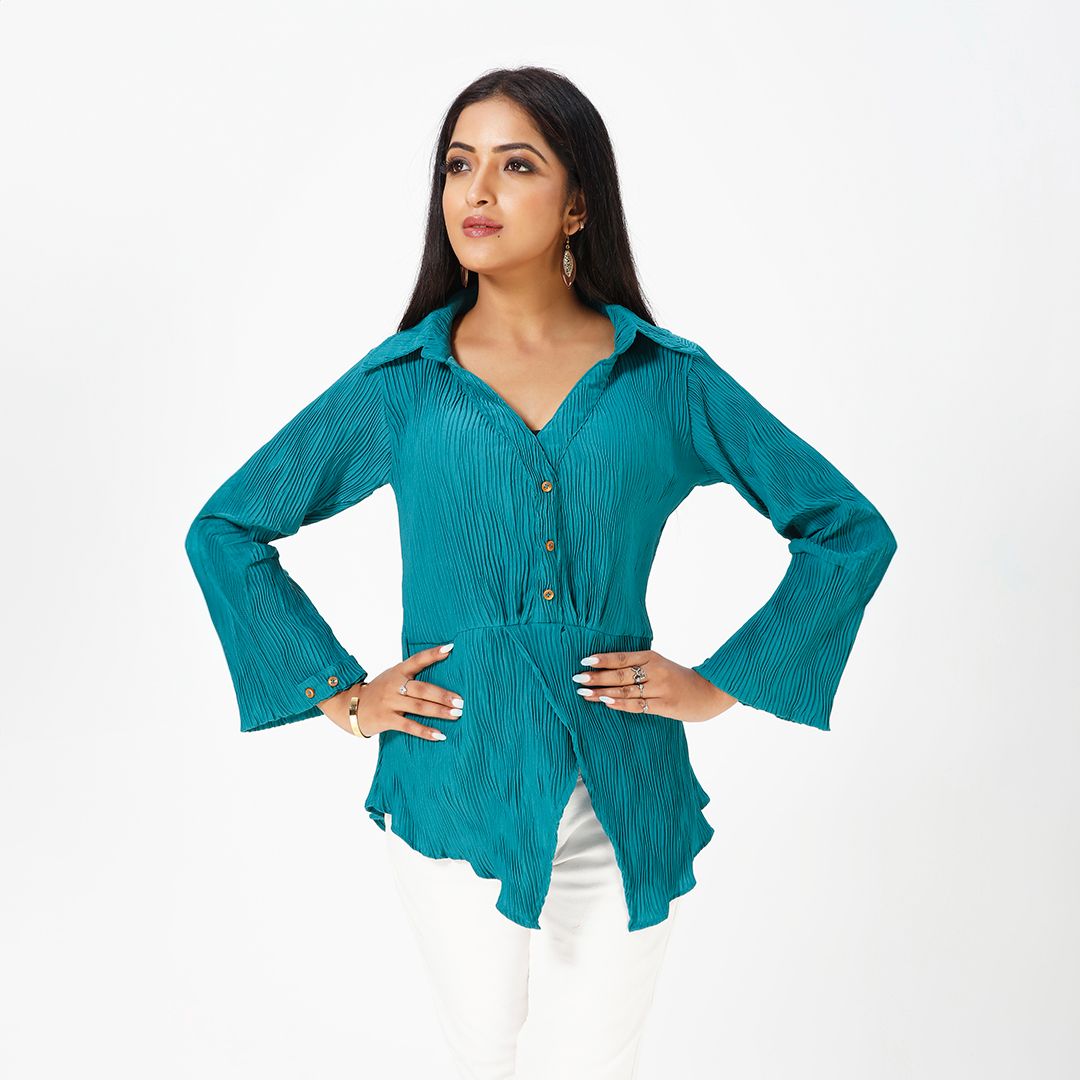 Pleated shirt full sleev western wear for women