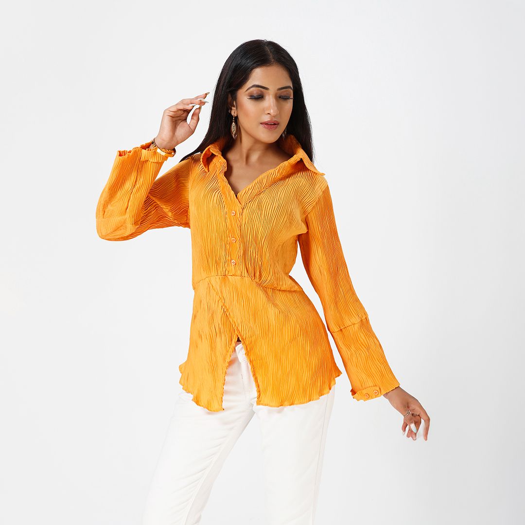 Pleated shirt full sleev western wear for women