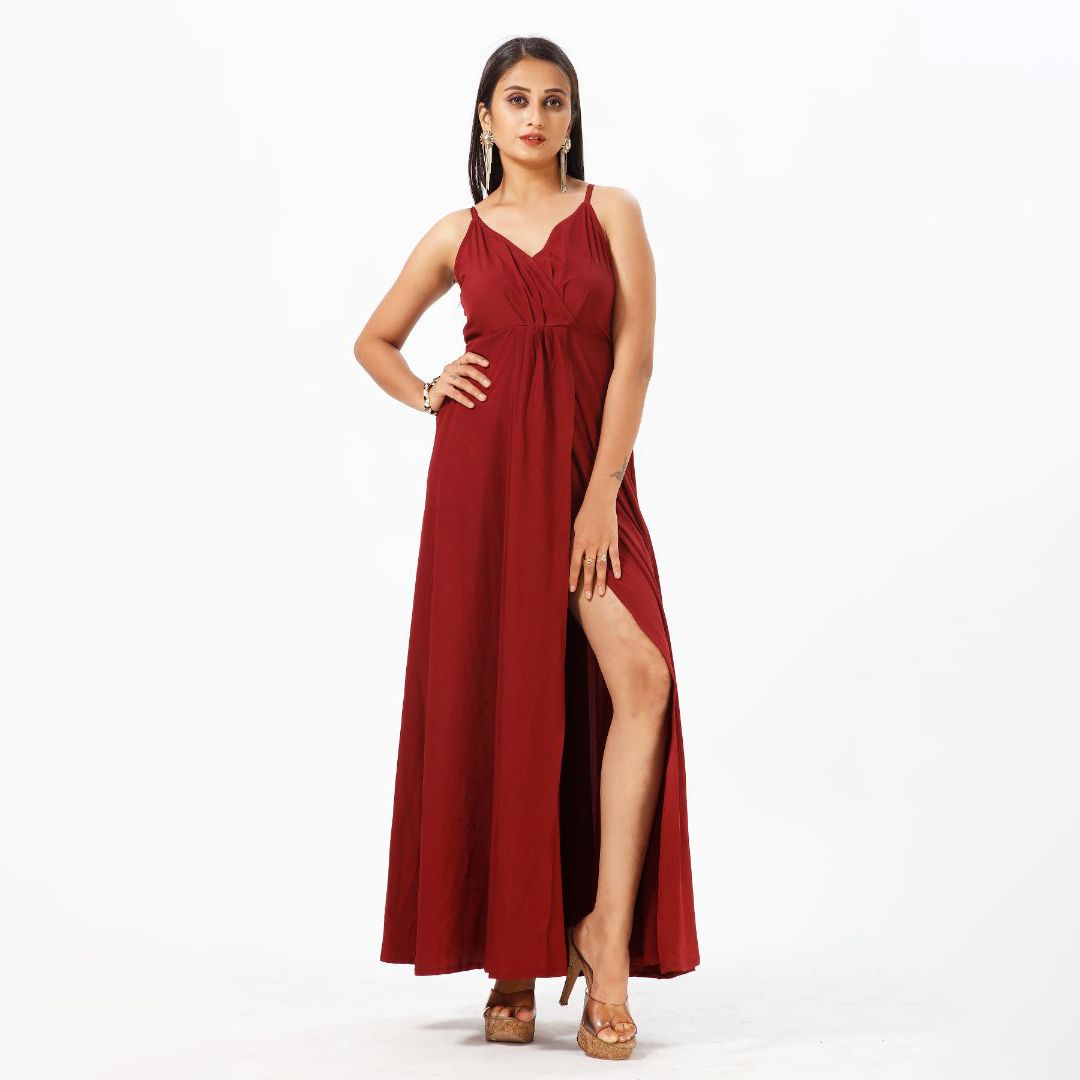 Full lengh without sleeve plain western maxi for women