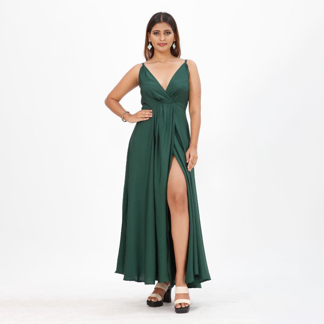 Full lengh without sleeve plain western maxi for women