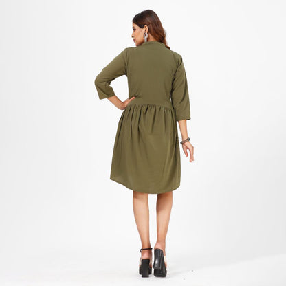 Green knee Lenght 3/4 sleeve western dress for women