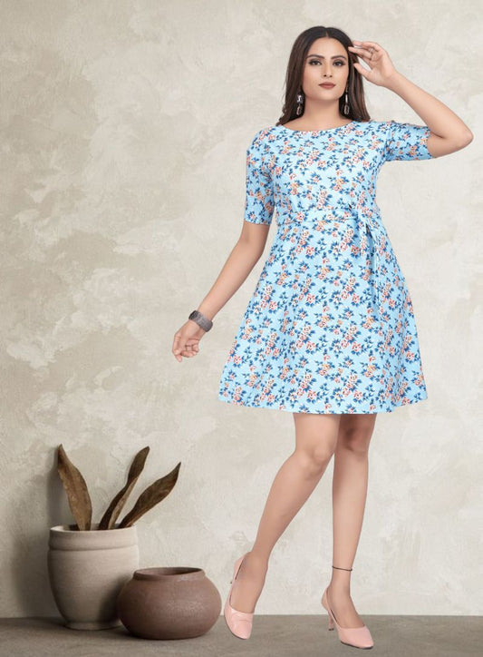 Half sleeve floral printed western dress for women