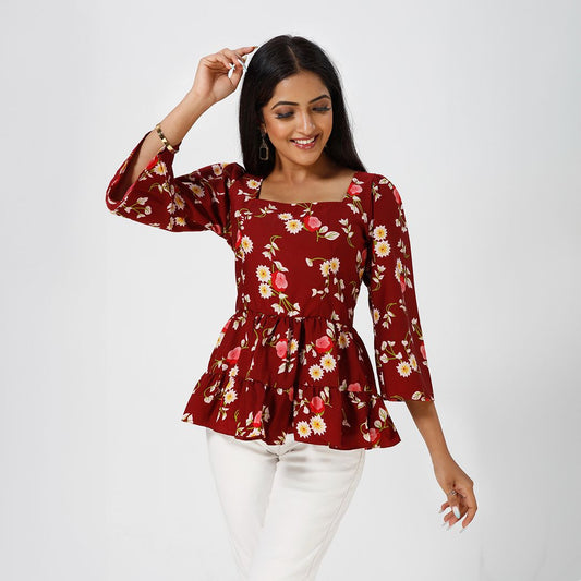 Floral printed tunic western top for women