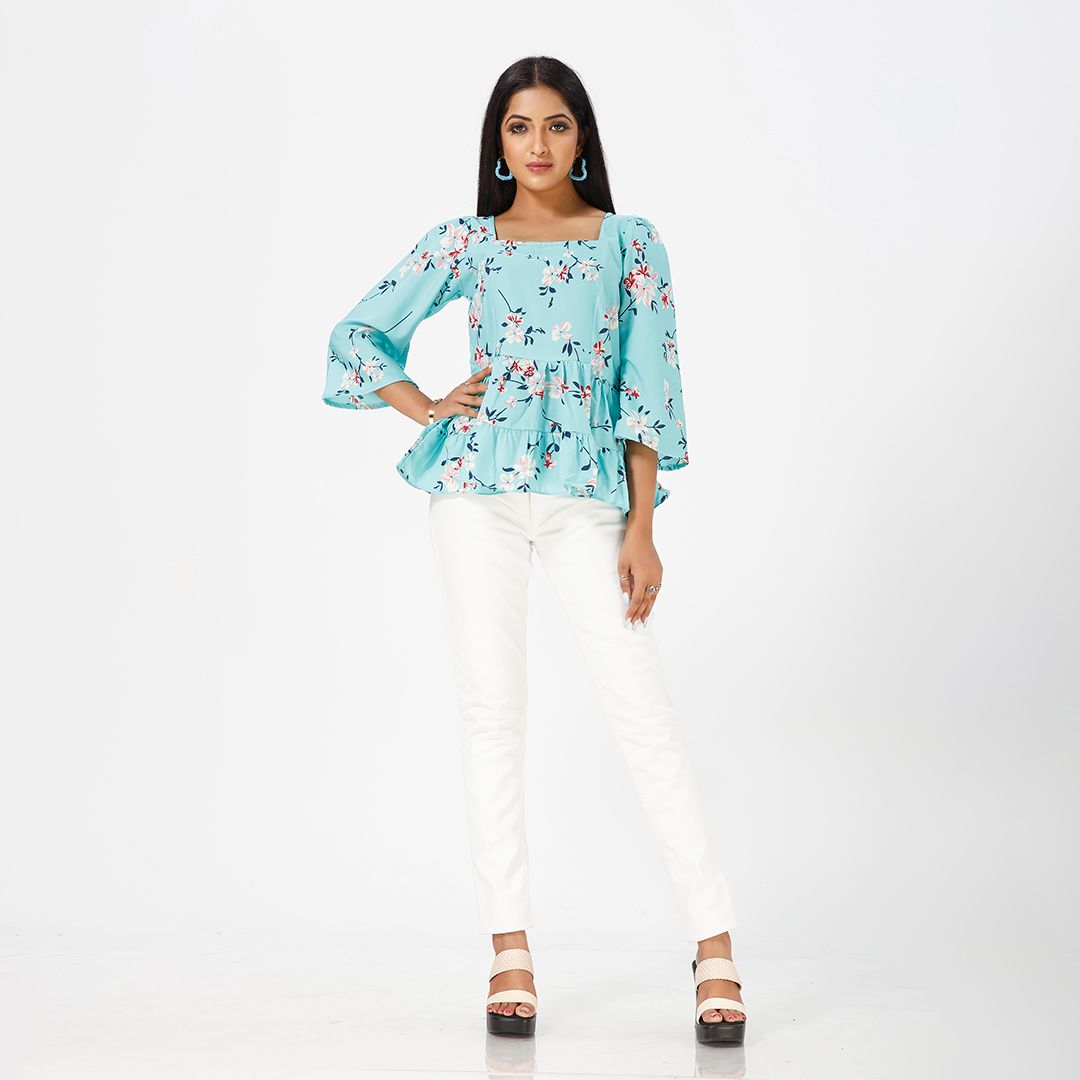 Floral printed tunic western top for women