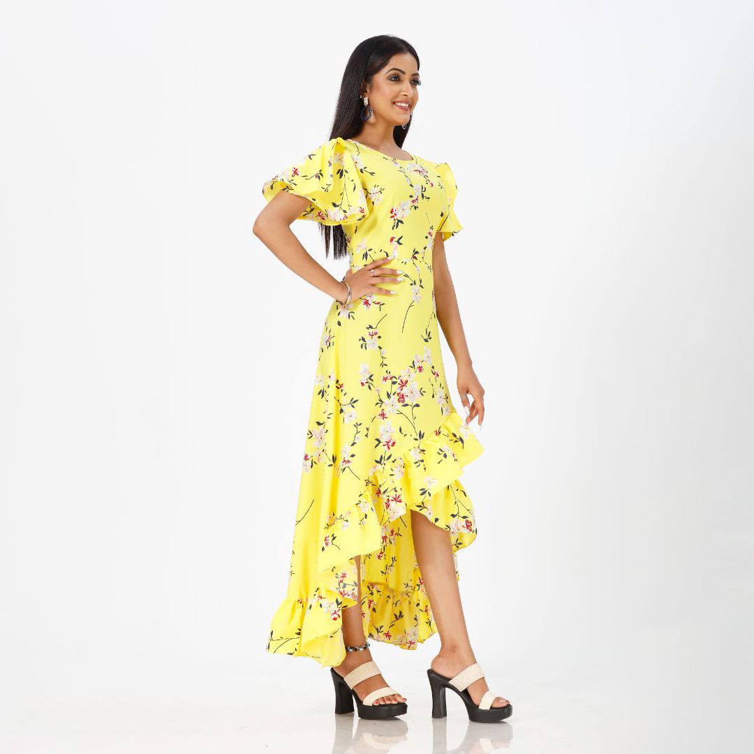 Flared floral print maxi western dress for women