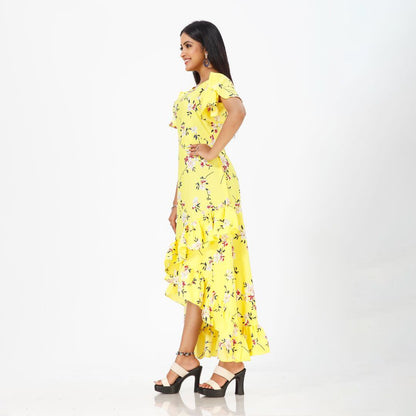 Flared floral print maxi western dress for women