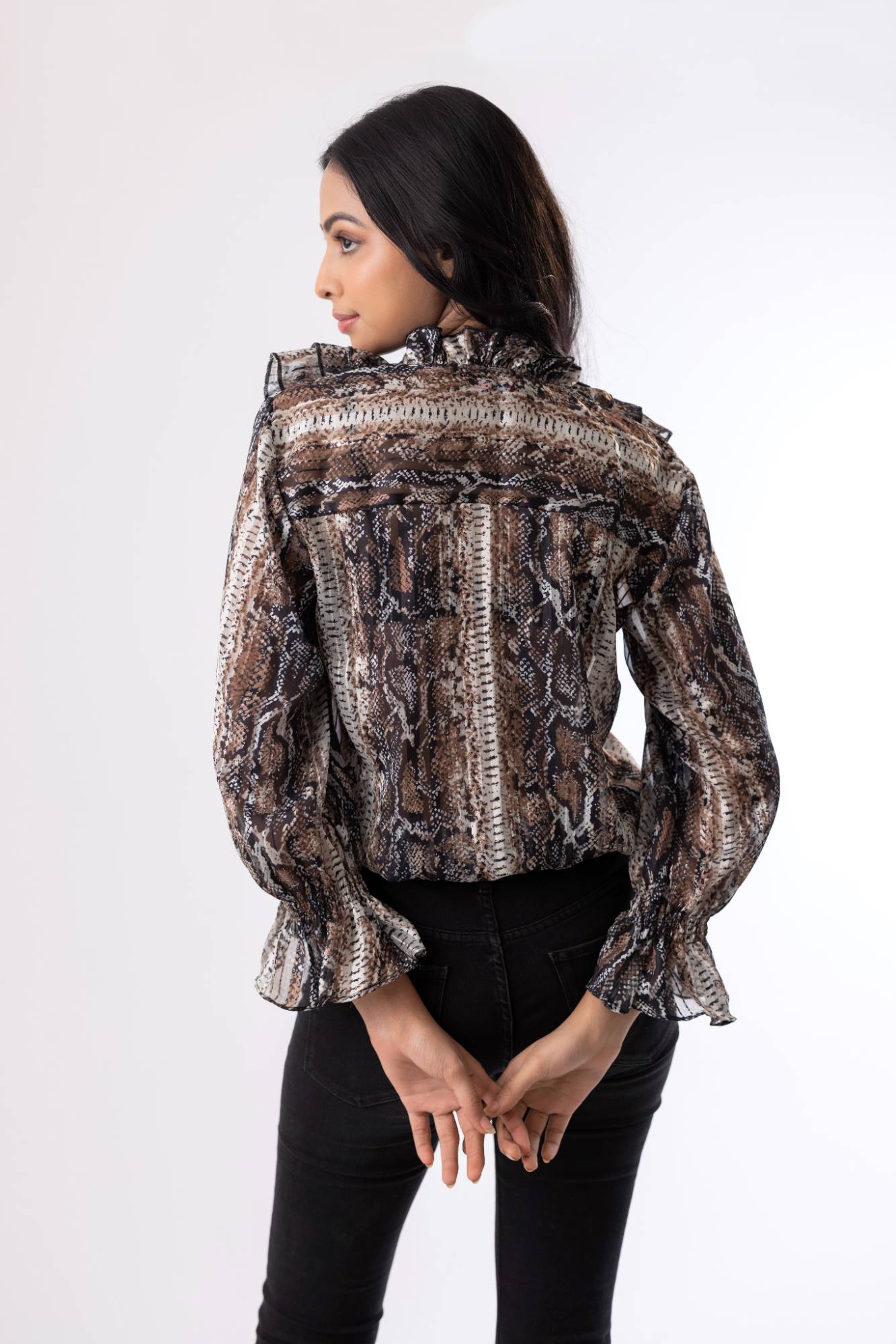 Ethereal Elegance Frill Shirt with Smokey Sleeves