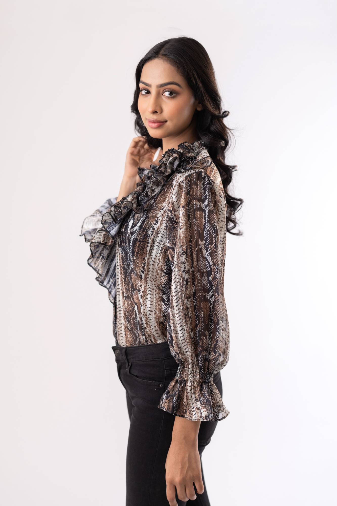 Ethereal Elegance Frill Shirt with Smokey Sleeves