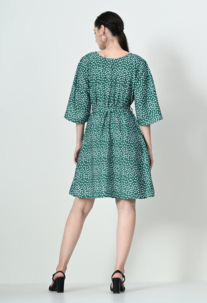 Chic High Neck Mini Dress in Crepe Fabric - Available in White and Green