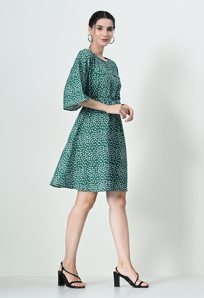 Chic High Neck Mini Dress in Crepe Fabric - Available in White and Green