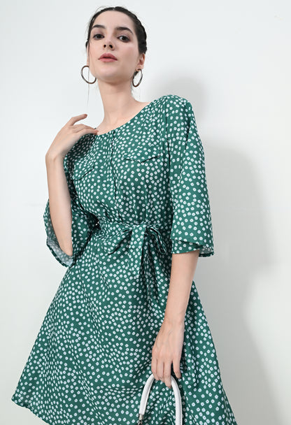 Chic High Neck Mini Dress in Crepe Fabric - Available in White and Green