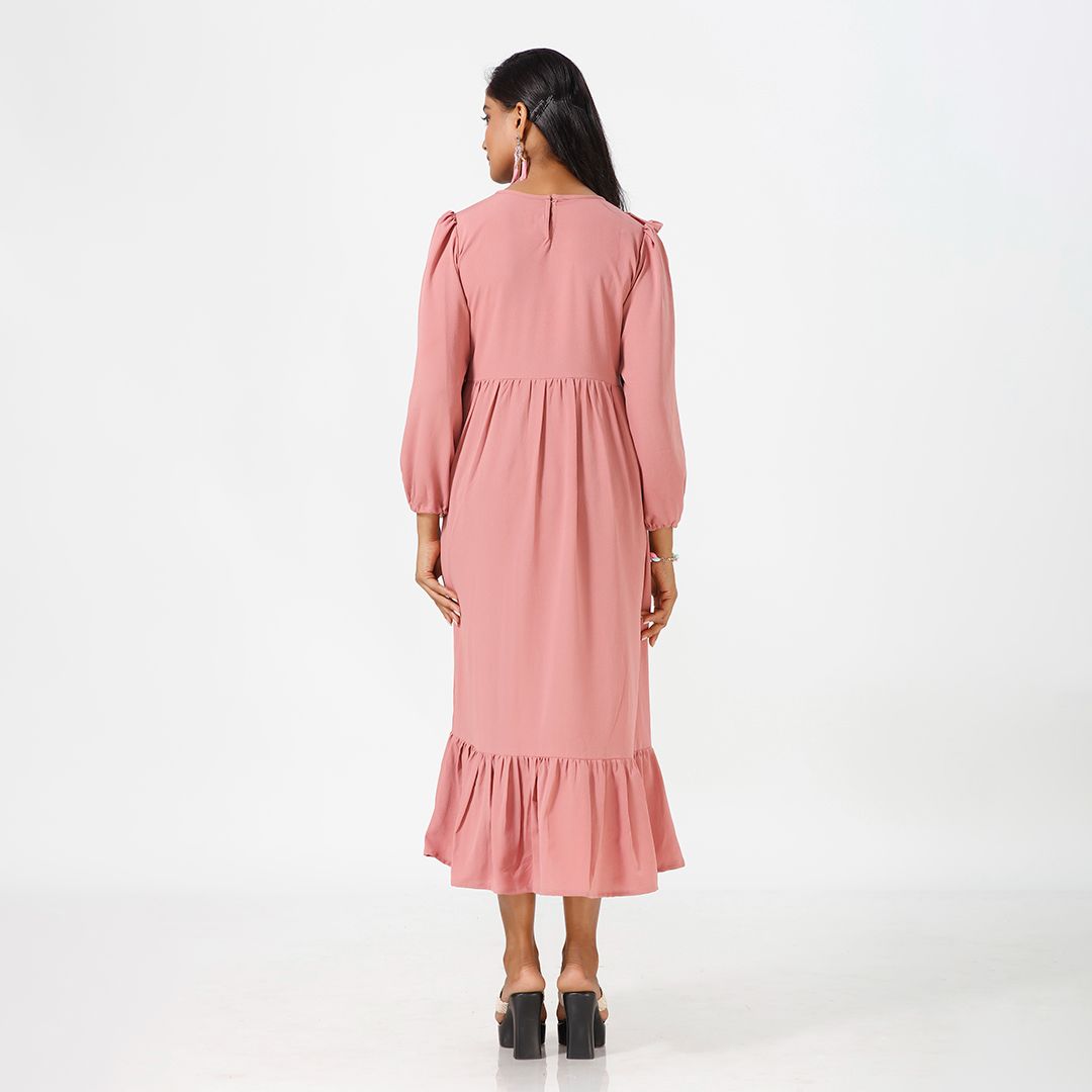 Plain flared midi western dress for women