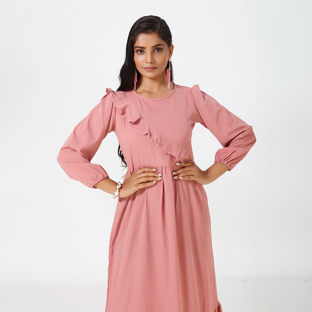 Plain flared midi western dress for women