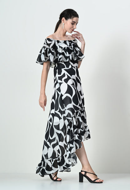 Stylish White Zebra Print Maxi Dress in Georgette Butter Crepe Fabric